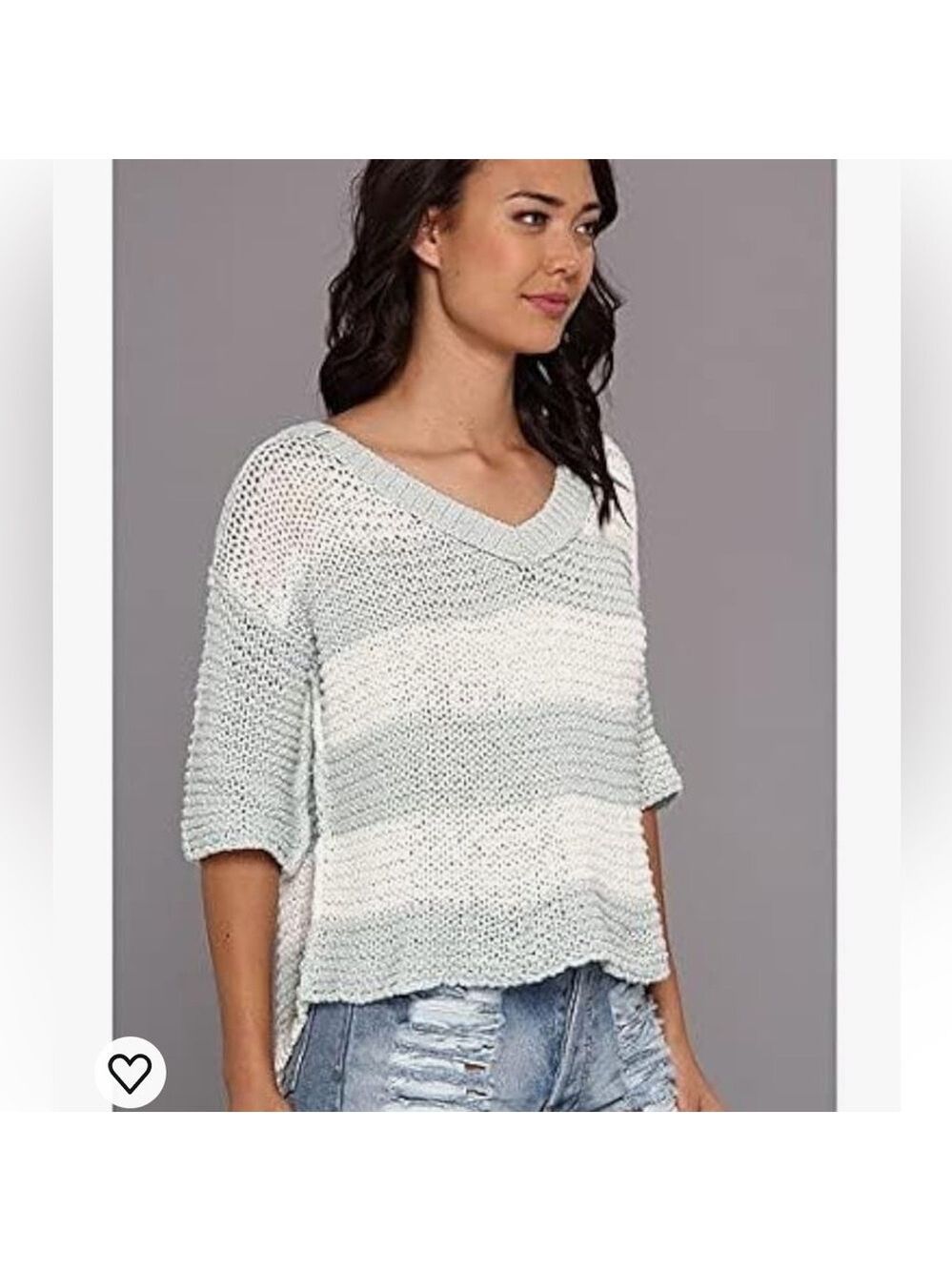 Free People Women's Parkslope Stripe Mint Ivory Combo Loose Knit Sweater Size S